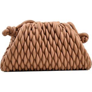 Women Leather Dumpling Quilted Cloud Fashion Ruched Handmade Hobo Clutch